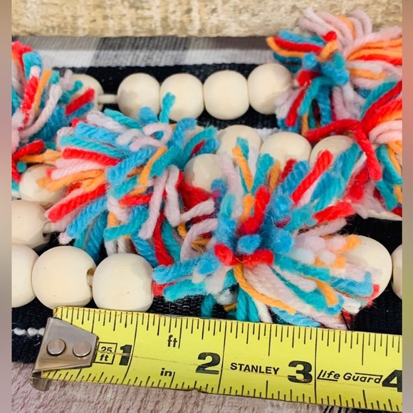 6 Foot Wood Bead Garland with Multi-Colored Yarn Pom Poms - Picture 9 of 9